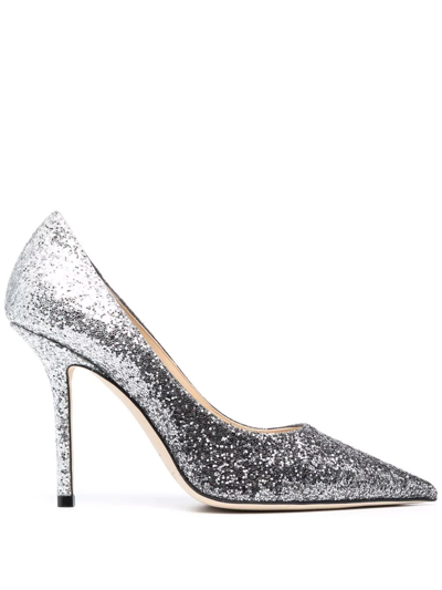 Jimmy Choo Silver Glittered Love Pumps In Grey