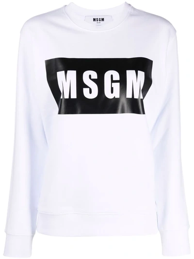 Msgm 方块logo圆领卫衣 In White