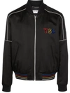 Saint Laurent Embroidered Logo Zipped Bomber Jacket In Schwarz