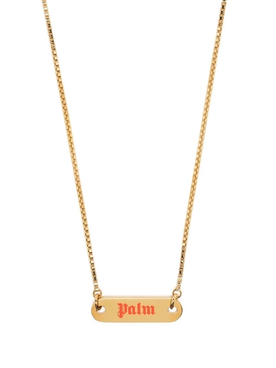Palm Angels Man Golden Necklace With Logo Plate