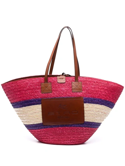 Etro Woven Straw Beach Bag In Rosa