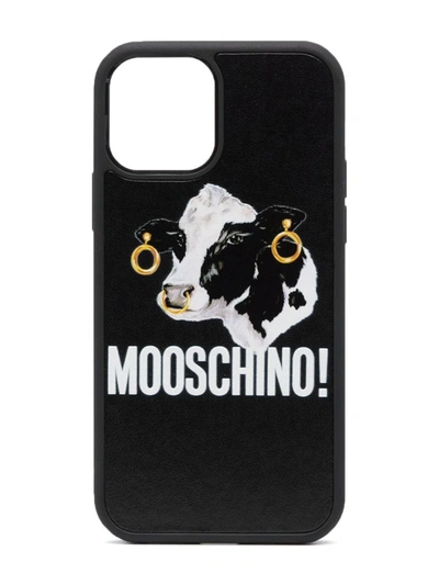 Moschino Black Cow Print Iphone 12 Pro Max Case In Fantasy Print Black