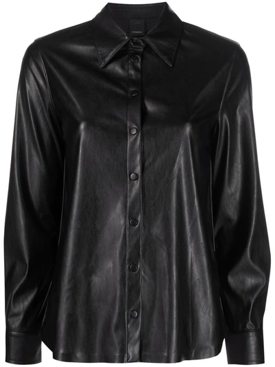 Pinko Long-sleeved Press-stud Shirt In Black