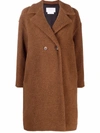 Harris Wharf London Double Breasted Wool Blend Faux Fur Teddy Coat In Brown