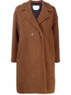 Harris Wharf London Double Breasted Wool Blend Faux Fur Teddy Coat In Braun