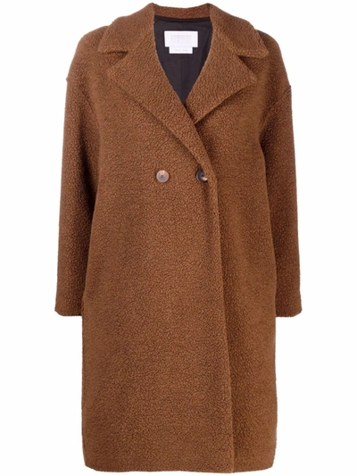 Harris Wharf London Double Breasted Wool Blend Faux Fur Teddy Coat In Brown