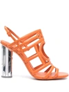 Ferragamo Mirrored Heel Strappy Sandals In Orange