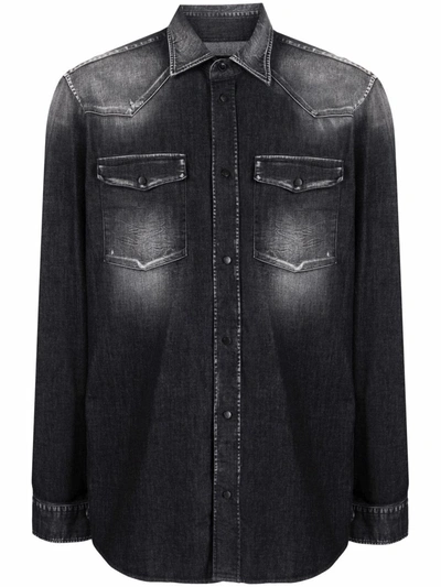 Dondup Faded-finish Denim Shirt In Grau