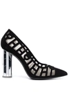 Ferragamo Florise 105mm Cutout Pumps With Cylinder Heel In Schwarz