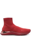 Ferragamo Knitted High-top Sock Sneakers In Red