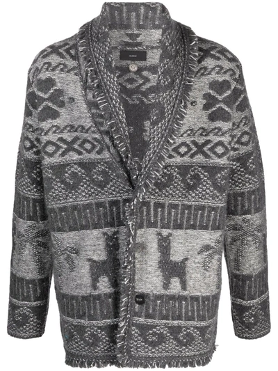 Alanui Land Of Alpacas Jacquard Knit Cardigan In Grey