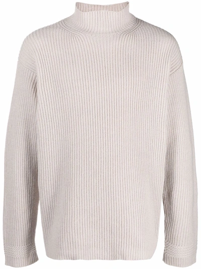 Agnona High Neck Ribbed Cashmere Jumper In Nude