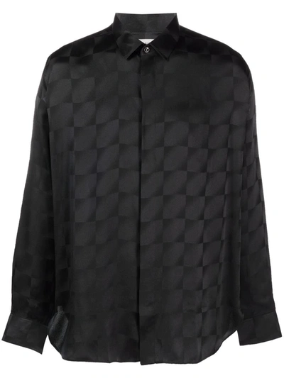 Saint Laurent Yves Jacquard Silk Shirt In Black
