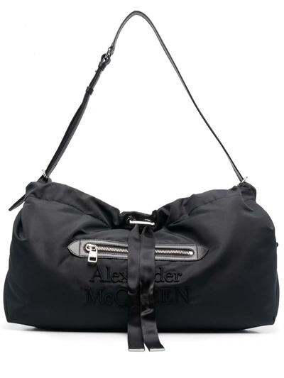 Alexander Mcqueen Large Logo-embroidered Shoulder Bag In Black