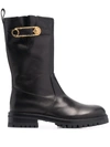 Versace Biker Boots With Medusa Safety Pin In Schwarz