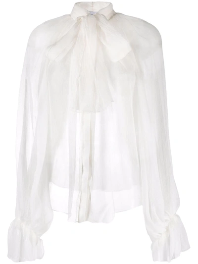 Atu Body Couture Semi-sheer Silk Blouse In White