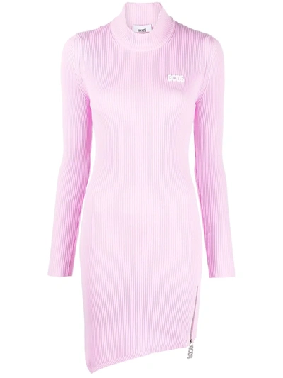 Gcds Ribbed Knit Asymmetric Hem Dress In Rosa