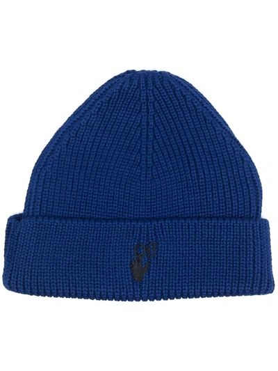 Off-white Blue Logo-embroidered Beanie