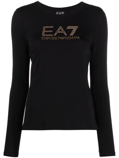 Ea7 Gem-logo Round Neck T-shirt In Black