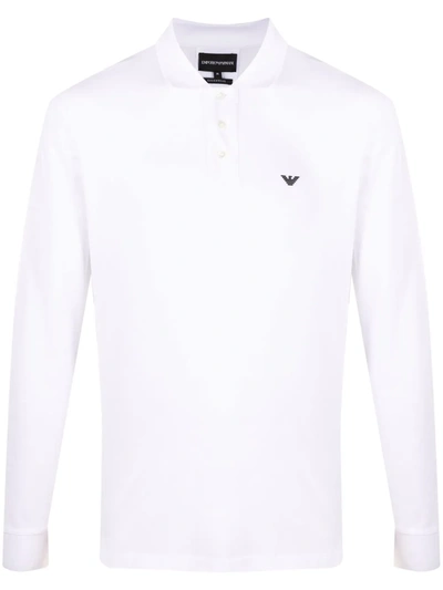Emporio Armani Logo-print Long-sleeved Polo Shirt In Weiss