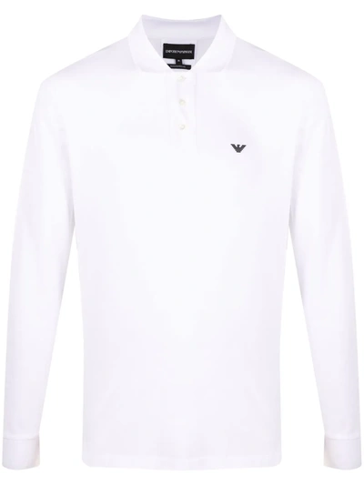 Emporio Armani Logo印花长袖polo衫 In Weiss