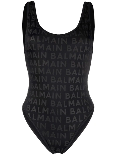 Balmain 大面积经典logo连体泳衣 In Schwarz