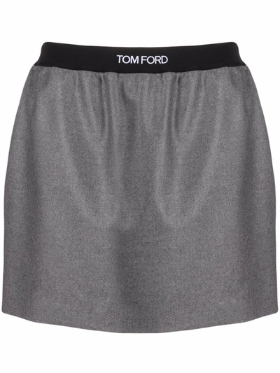 Tom Ford Logo羊绒平纹针织迷你短裙 In Grey