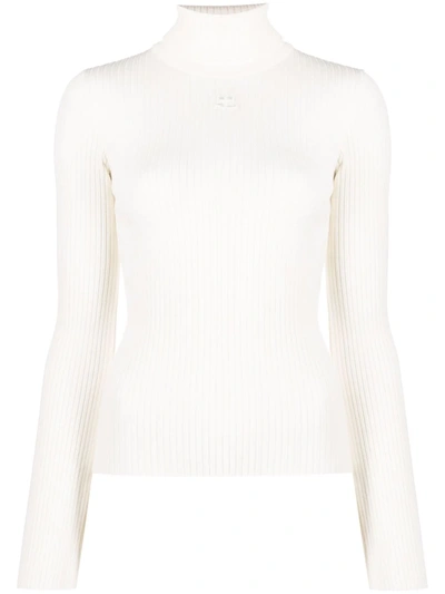 Courrèges Ribbed Sweater With Embroidery In White