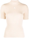 Courrèges Embroidered Logo Ribbed Knitted Top In Sand