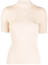 Courrèges Short-sleeved Ribbed Re-e In Nude