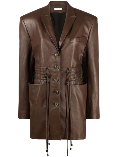 The Mannei Fitted-waist Leather Jacket-dress In Beige
