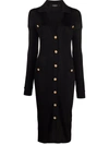 VERSACE RIBBED-KNIT BUTTONED DRESS