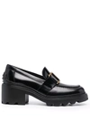 Tod's Shiny Leather Logo Buckle Chunky Loafers In Schwarz
