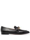 SCAROSSO NICOLE CHAIN-EMBELLISHED LEATHER LOAFERS