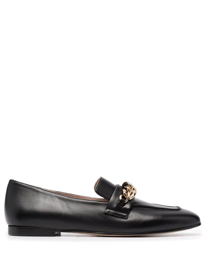 Scarosso Nicole Chain-embellished Leather Loafers In Black - Calf