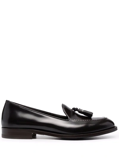 Scarosso Sienna Tassel-embellished Leather Loafers In Black Polished Calf