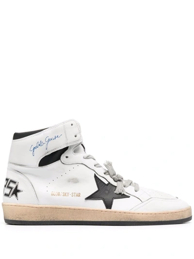 Golden Goose Sky Star Trainers In Leather With Contrasting Inserts In White