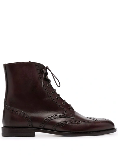 Scarosso Stefania Lace-up Ankle Boots In Dark Brown Calf