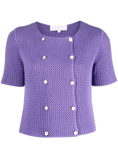 Ami Amalia Double Breasted Waffle Knit Cardigan In Violett