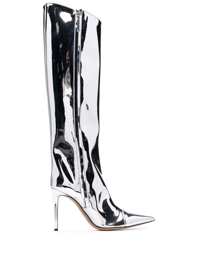Alexandre Vauthier Alex Metallic Leather Knee-high Boots In Silver