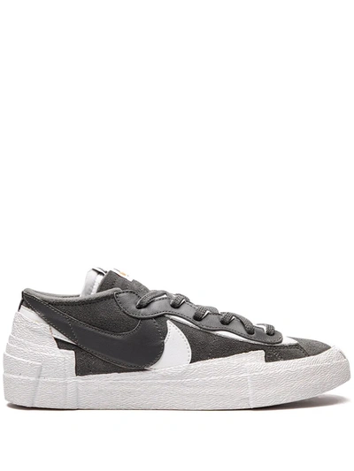 Nike Sacai X Blazer Low Leather And Suede Low-top Trainers In Iron Grey/white-whit