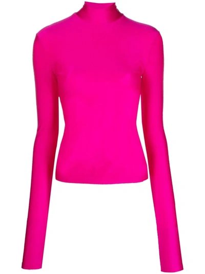 The Andamane Andamane Pink Lycra High Neck Sweater In Fuchsia