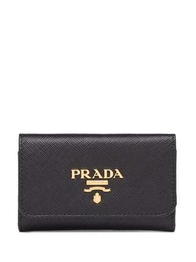 Prada Saffiano Leather Key Case In Schwarz