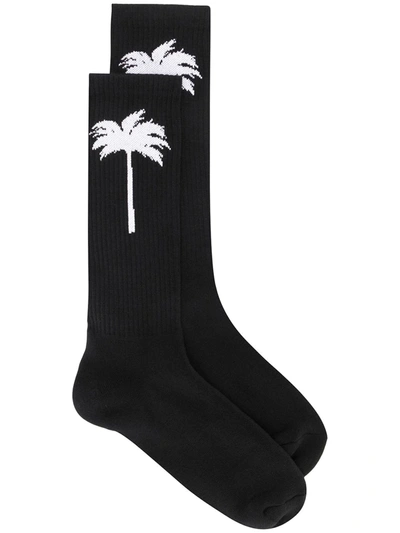 Palm Angels Palm Tree Ankle Socks In Black