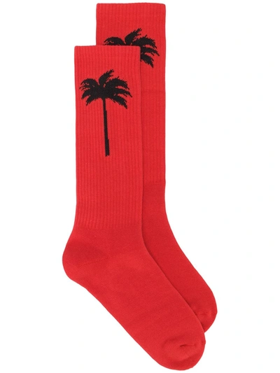 Palm Angels Palm Tree Ankle Socks In Red