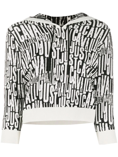 Just Cavalli Logo-print Cropped Hoodie In White