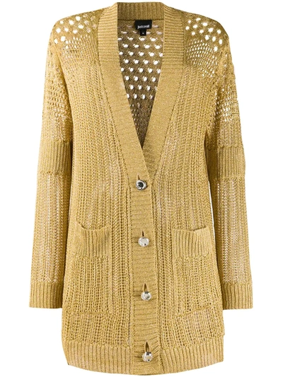 Just Cavalli Open-knit Cardigan In Gold