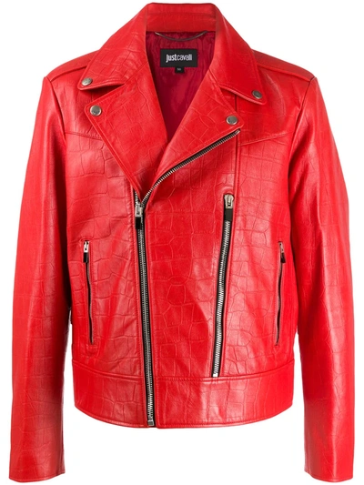 Just Cavalli Crocodile-effect Bomber Jacket In Red