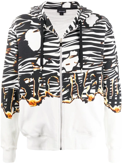 Just Cavalli “burning Zebra”-print Sweatshirt In White