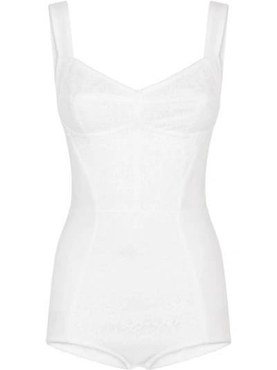 Dolce & Gabbana Lace Insert Corset Bodysuit In Optical_white